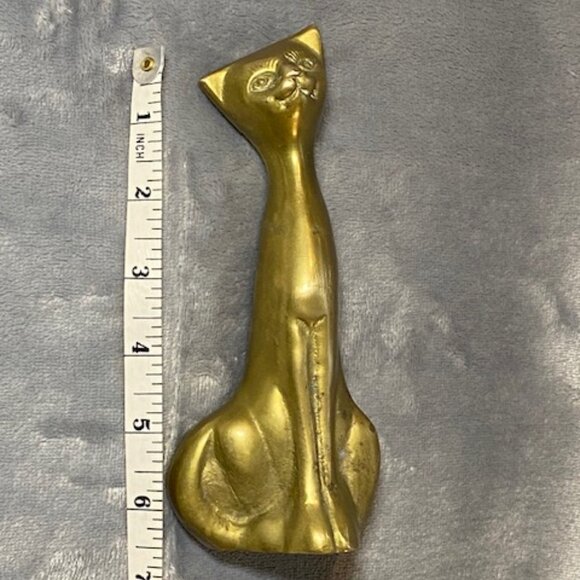 Solid Brass Mid Century Modern Cat figurine 7 inch - Picture 11 of 11